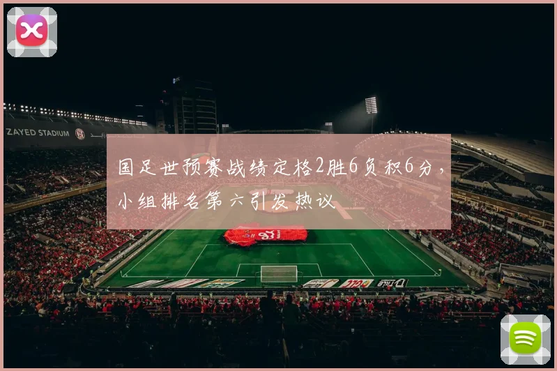 国足世预赛战绩定格2胜6负积6分，小组排名第六引发热议